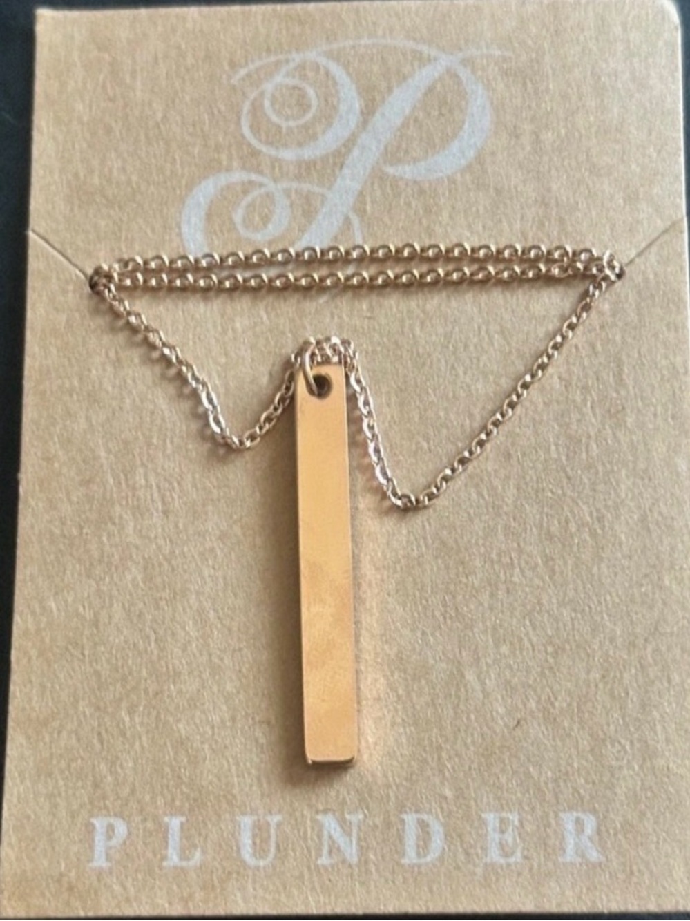 Plunder Design Minimalist Verticle Gold Bar Pendant Necklace Delicate Elegance - Picture 4 of 4